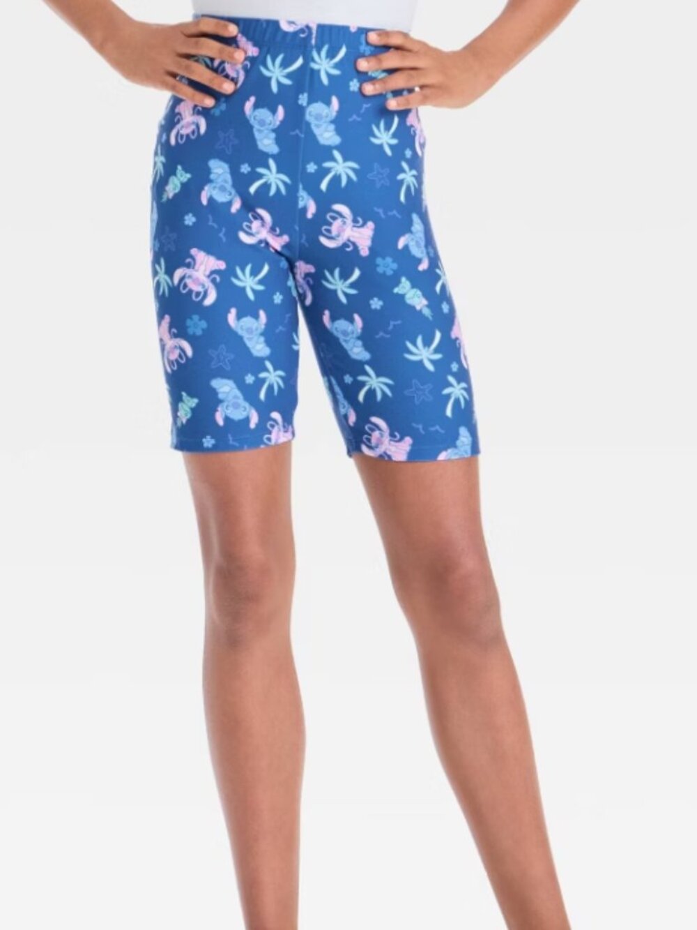 Girls' Disney Stitch Bike Shorts - Blue XS